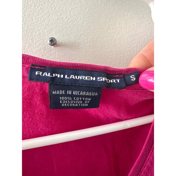 Ralph Lauren Sport Womens Pink V-Neck T-Shirt With Yellow Pony Logo 100% Cotton - Picture 3 of 4